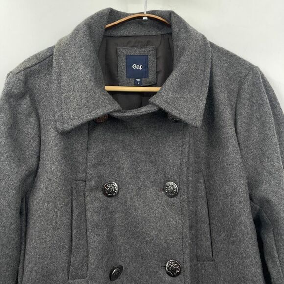 Gap Gray Long Sleeve Double Breasted Peacoat Wool Blend Jacket Size Large - Picture 2 of 10